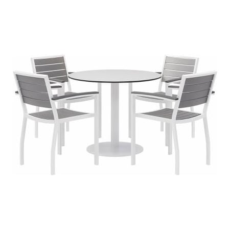Kfi KFI 5-Piece Outdoor Dining Set, 36"W x 29"H Table, White w/ White Frame OL5601WHGY-4-TP36RD-B2200WH-D354